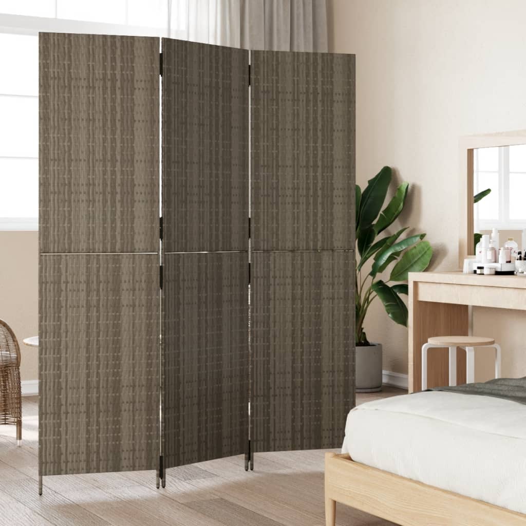 Vidaxl kamerscherm 3 panelen poly rattan grijs