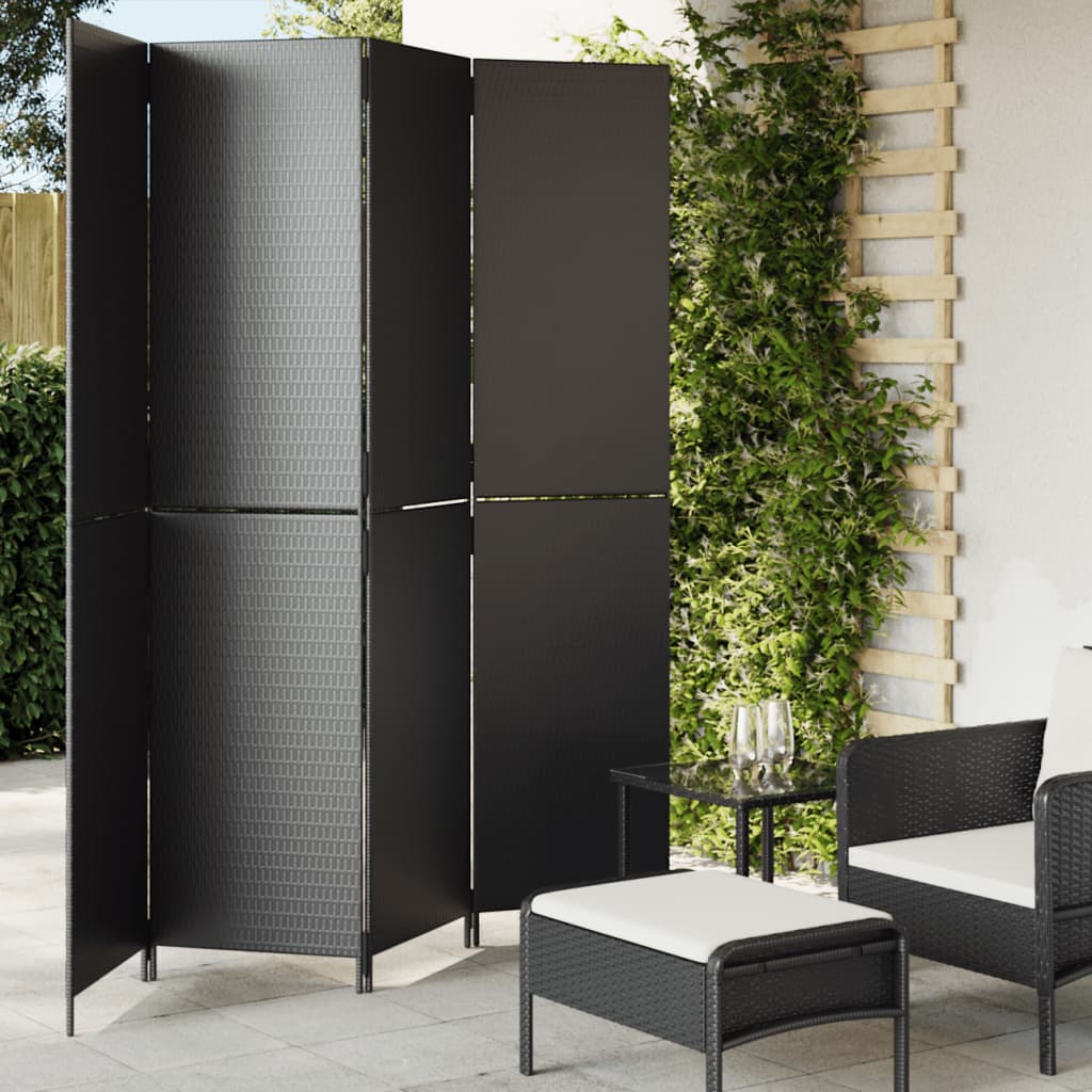 Vidaxl kamerscherm 4 panelen poly rattan zwart