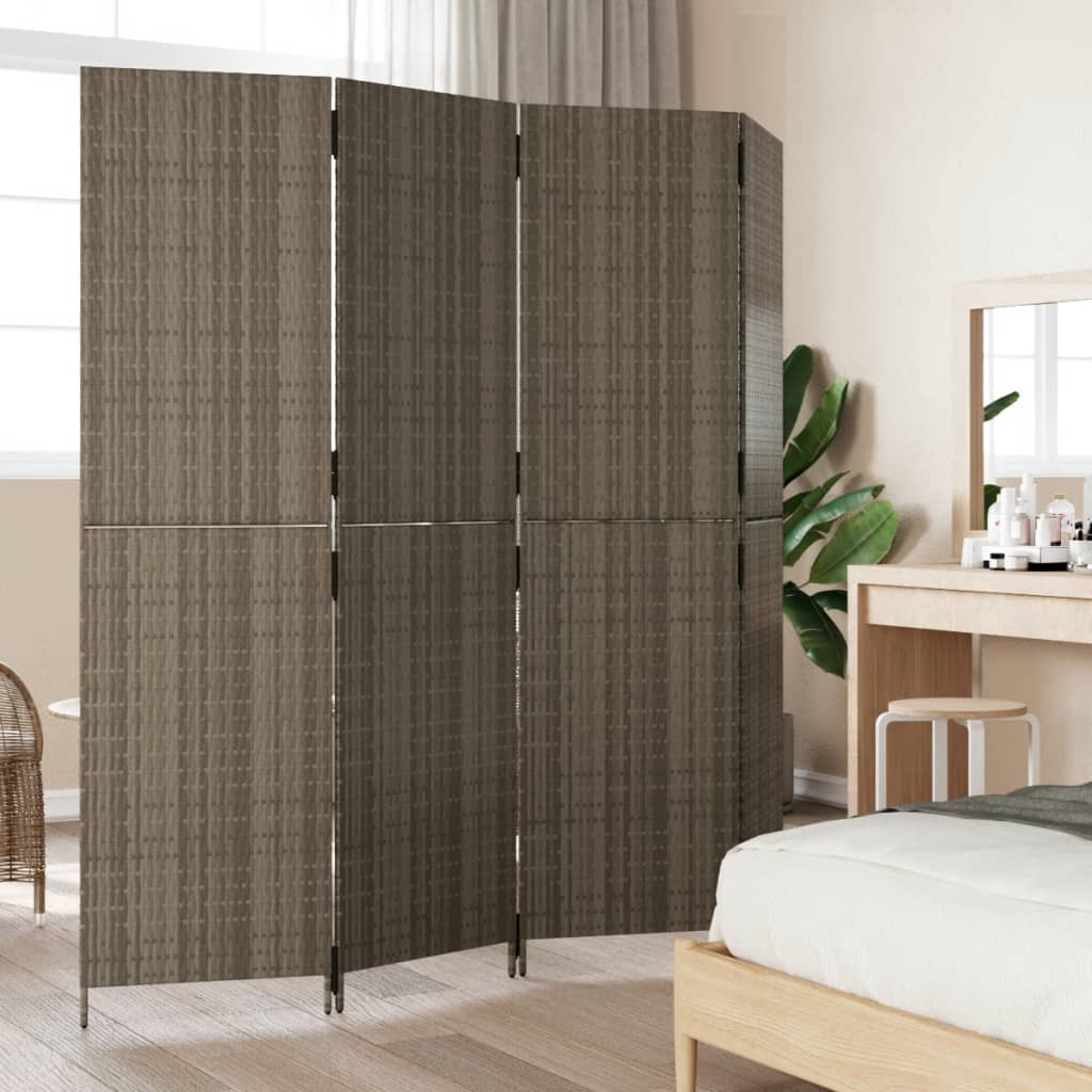 Vidaxl kamerscherm 4 panelen poly rattan grijs