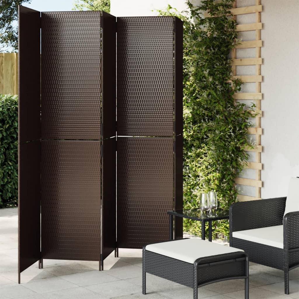 Vidaxl kamerscherm 5 panelen poly rattan bruin