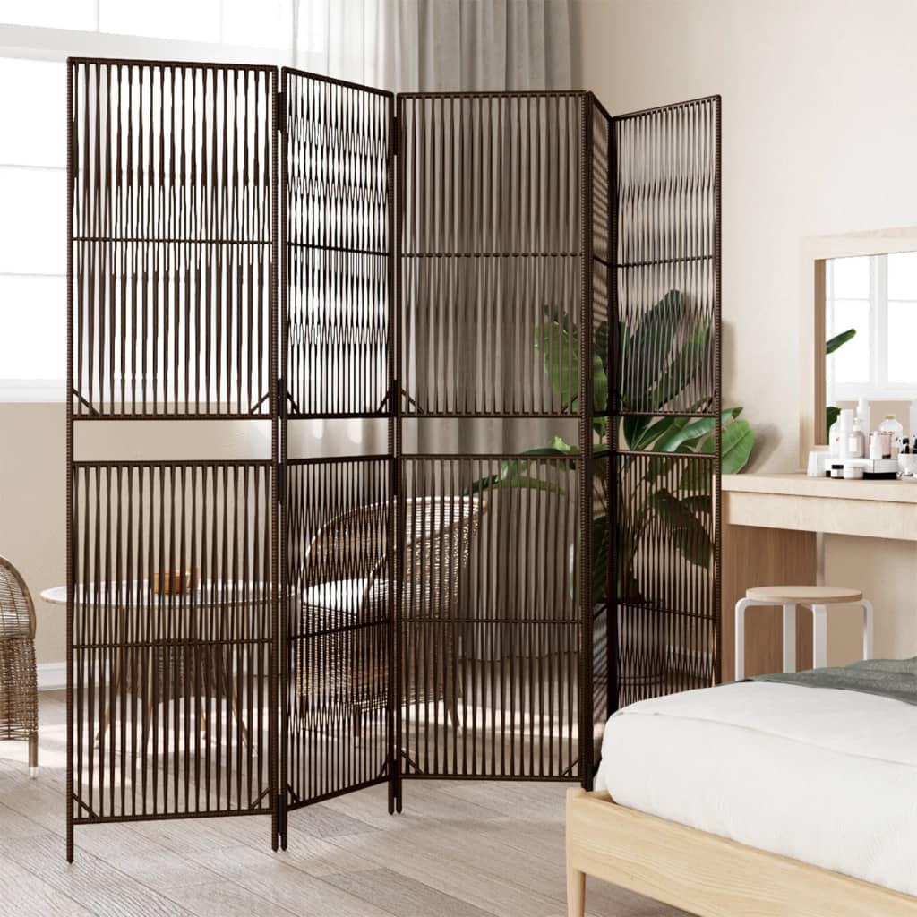 Vidaxl kamerscherm 5 panelen poly rattan bruin