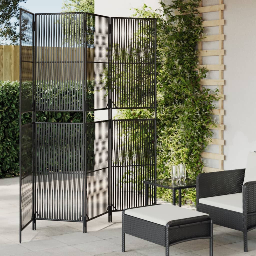 Vidaxl kamerscherm 4 panelen poly rattan zwart
