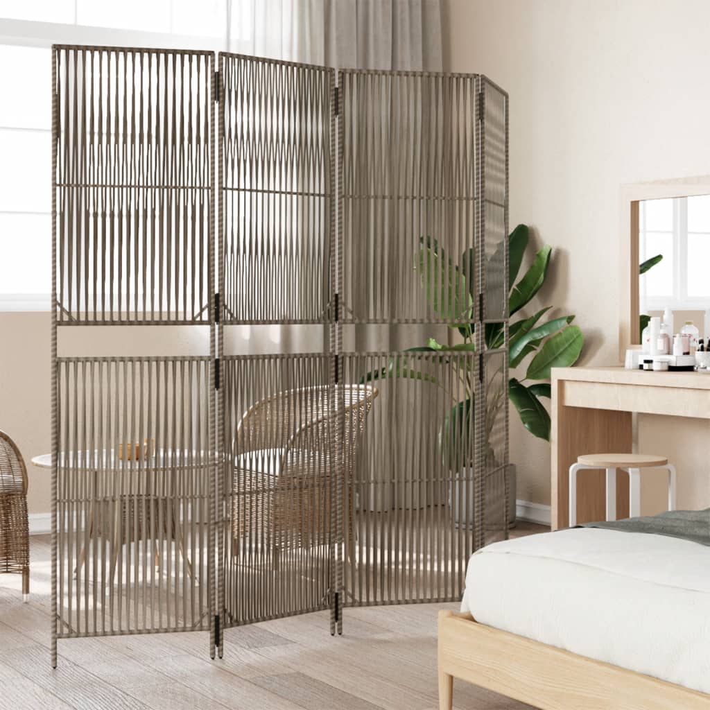 Vidaxl kamerscherm 4 panelen poly rattan grijs