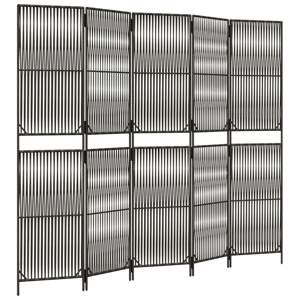 Vidaxl kamerscherm 5 panelen poly rattan grijs