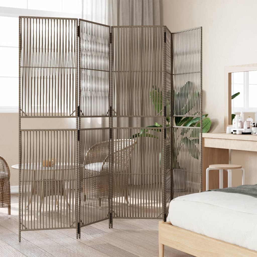 Vidaxl kamerscherm 5 panelen poly rattan grijs
