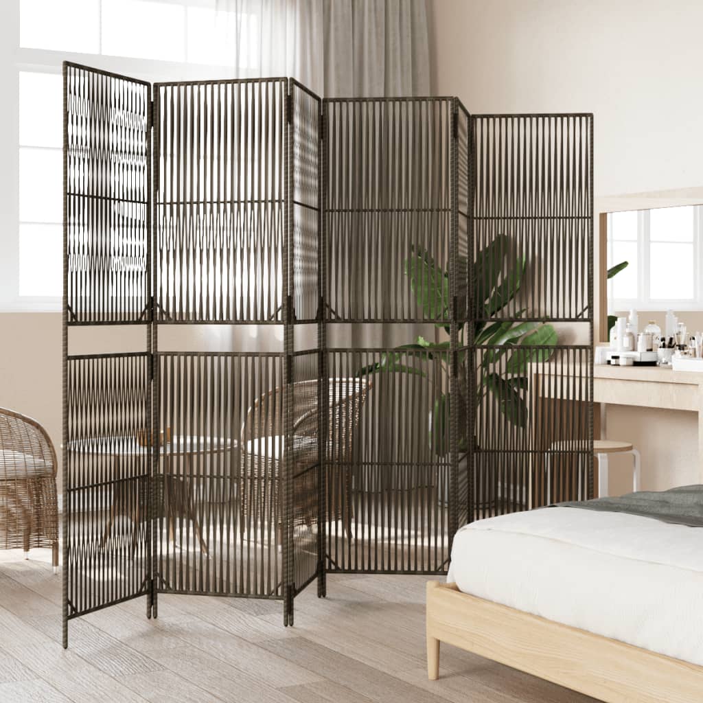 Vidaxl kamerscherm 6 panelen poly rattan grijs