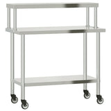 Vidaxl keukenwerktafel met bovenschap 110x55x120 cm roestvrij staal