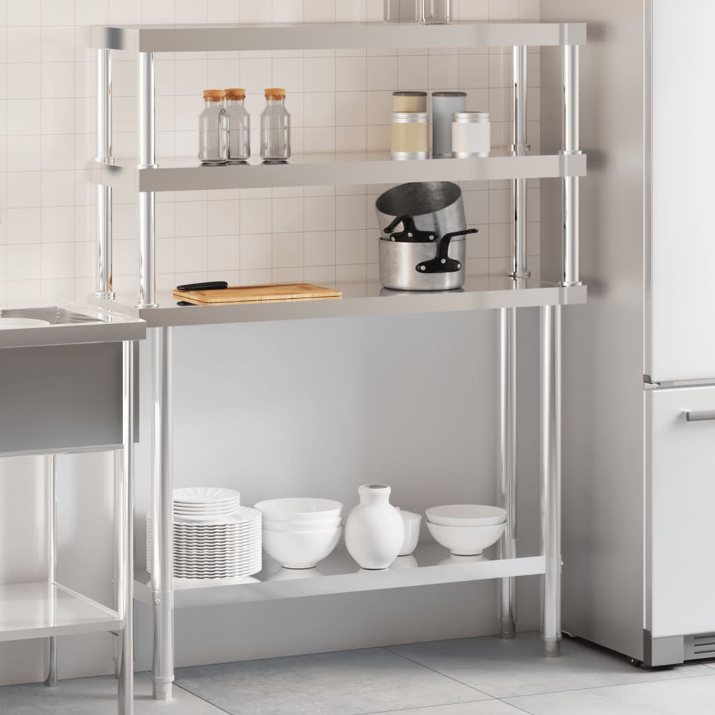 VidaXL Küchenarbeitstisch mit oberer Ablage 110x30x150 cm Edelstahl