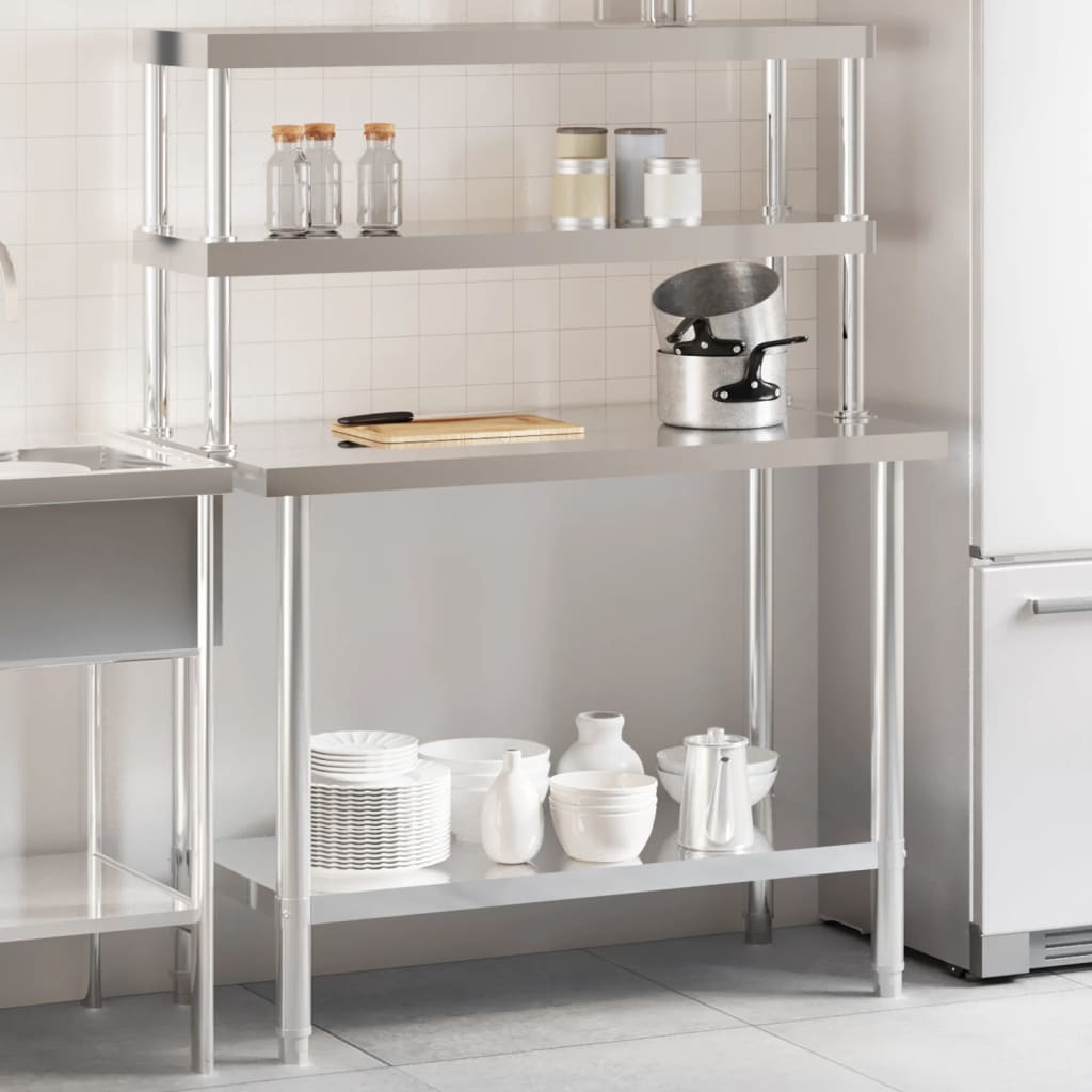 VidaXL Küchenarbeitstisch mit oberer Ablage 110x55x150 cm Edelstahl