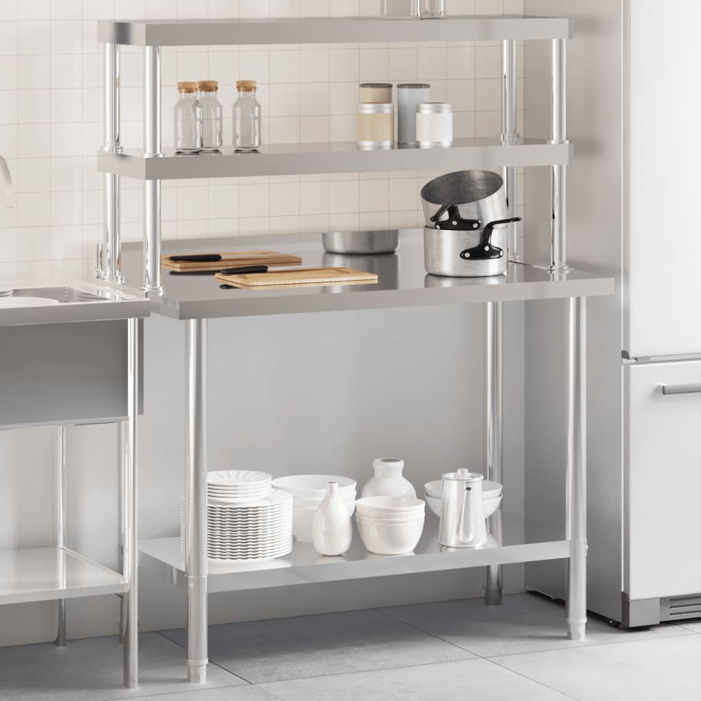 VidaXL Küchenarbeitstisch mit oberer Ablage 110x55x150 cm Edelstahl