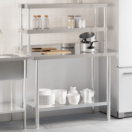 VidaXL Küchenarbeitstisch mit oberer Ablage 110x55x150 cm Edelstahl