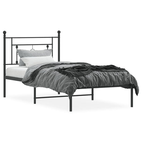 Vidaxl bedframe met hoofdbord metaal zwart 90x190 cm