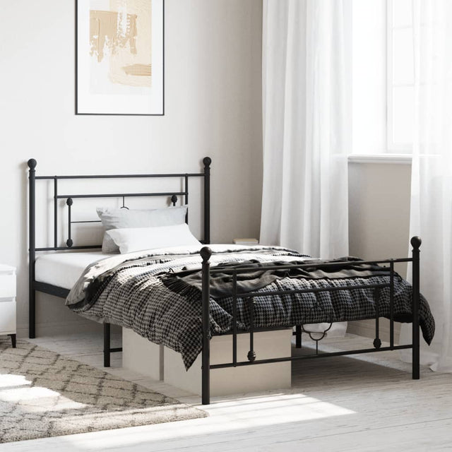 Vidaxl bedframe met hoofd- en voeteneinde metaal zwart 107x203 cm