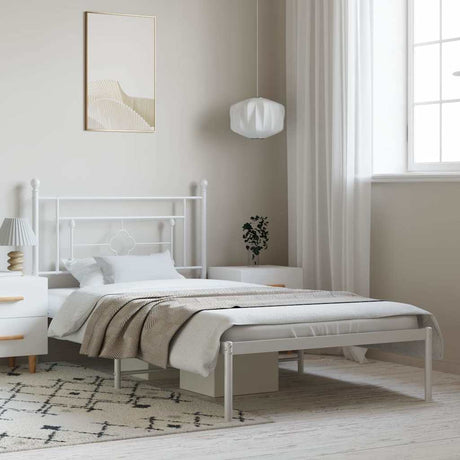 Vidaxl bedframe met hoofdbord metaal wit 100x200 cm