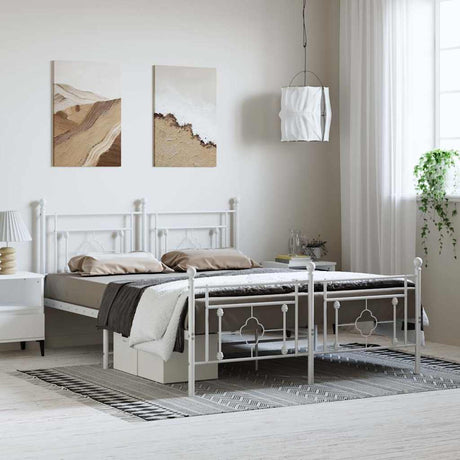 Vidaxl bedframe met hoofd- en voeteneinde metaal wit 150x200 cm