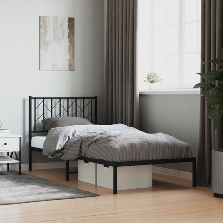 Vidaxl bedframe met hoofdbord metaal zwart 90x190 cm