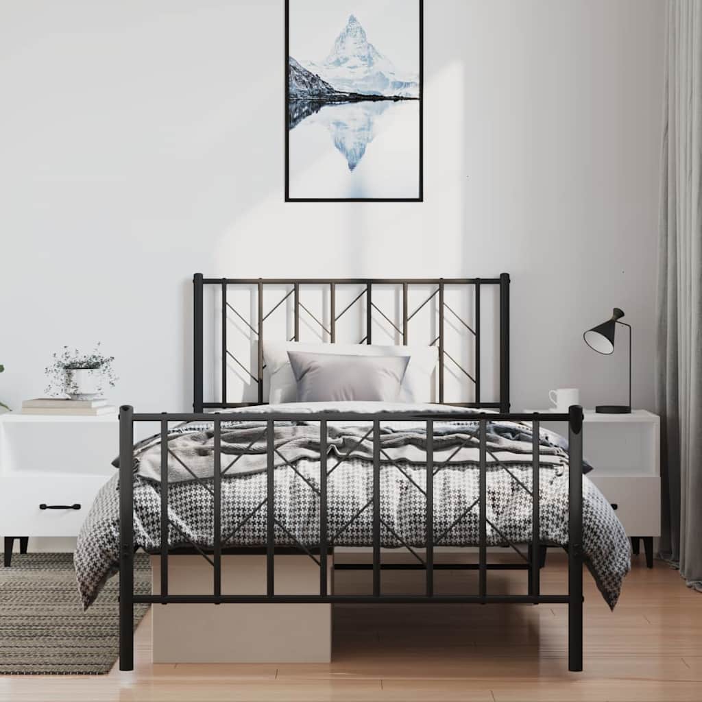 Vidaxl bedframe met hoofd- en voeteneinde metaal zwart 100x200 cm