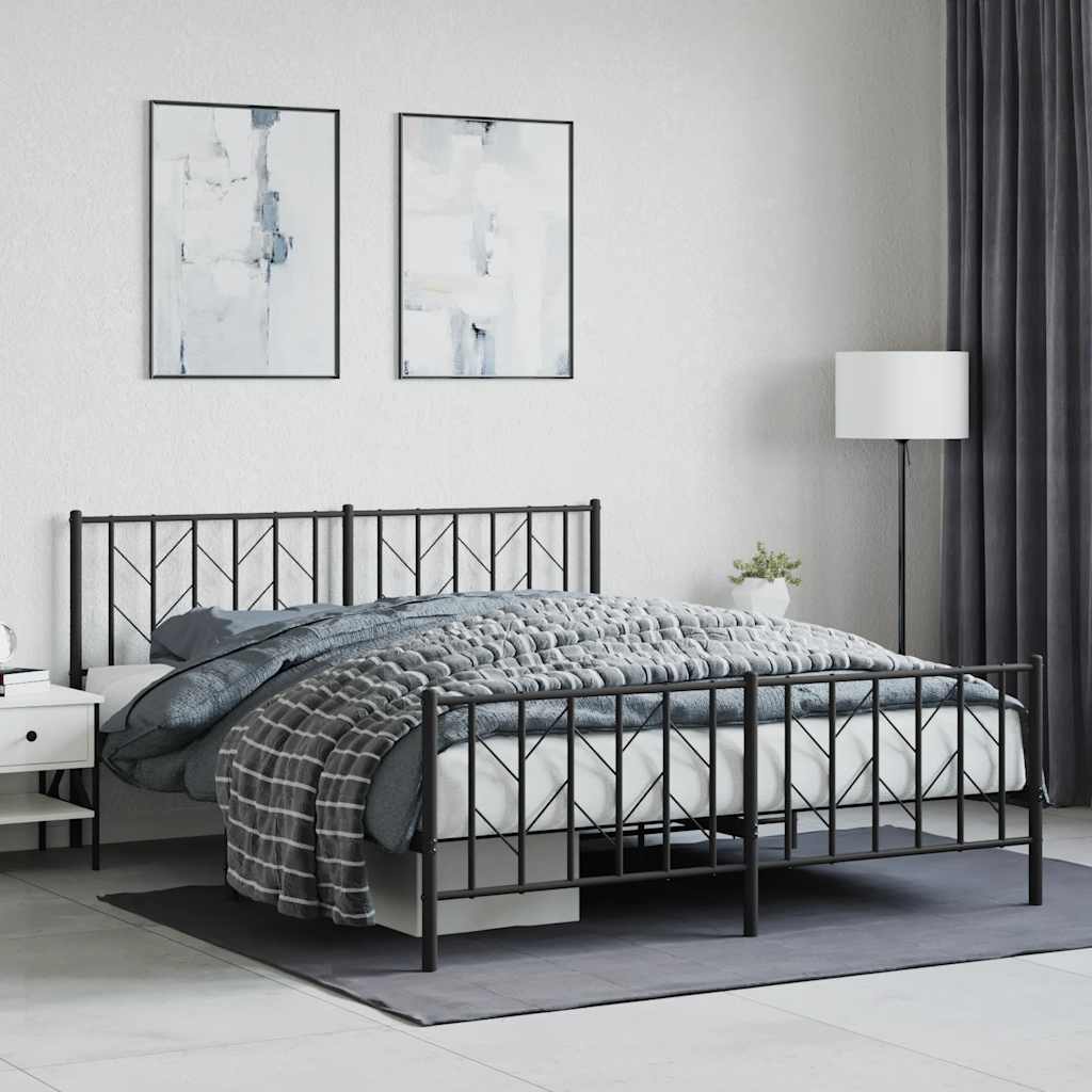 Vidaxl bedframe met voetbord zonder matras metaal zwart 160x200 cm