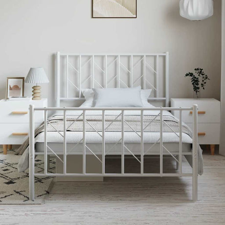 Vidaxl bedframe met hoofd- en voeteneinde metaal wit 100x200 cm