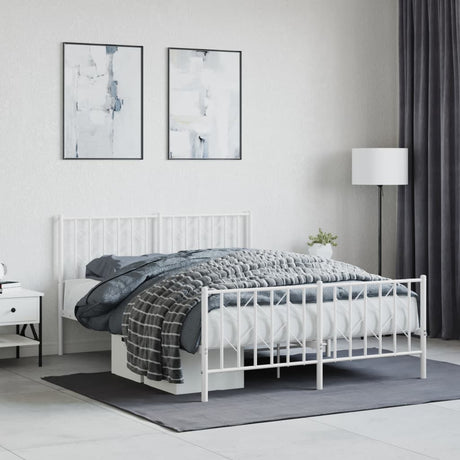 Vidaxl bedframe met hoofd- en voeteneinde metaal wit 135x190 cm