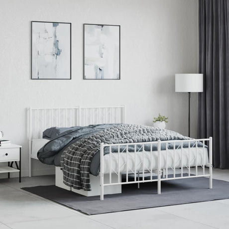 Vidaxl bedframe met hoofd- en voeteneinde metaal wit 140x190 cm