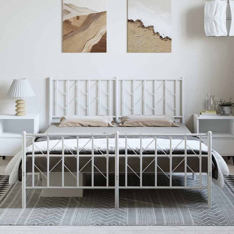 Vidaxl bedframe met hoofd- en voeteneinde metaal wit 150x200 cm