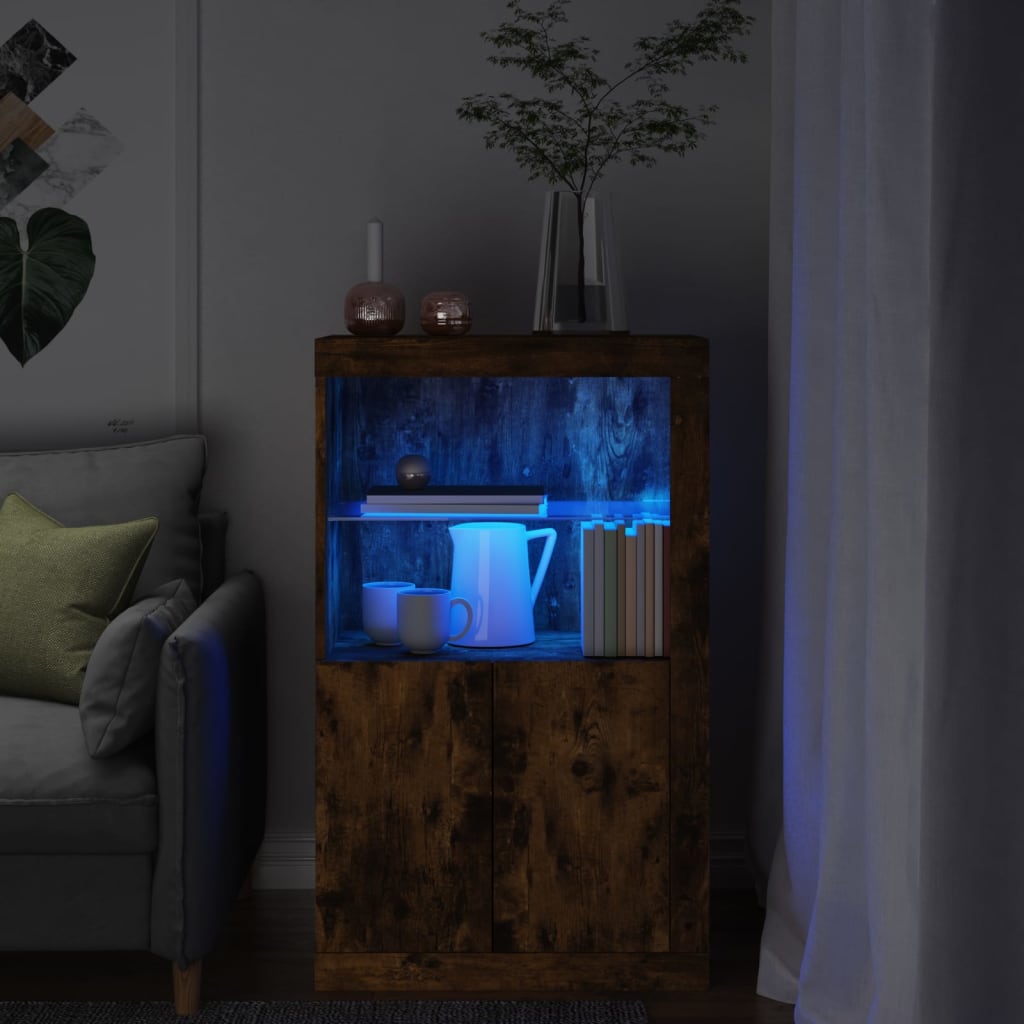 Vidaxl bijzetkast met led bewerkt hout gerookt eikenkleurig
