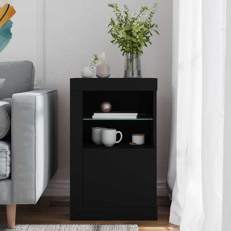 Vidaxl bijzetkast met led-verlichting bewerkt hout zwart