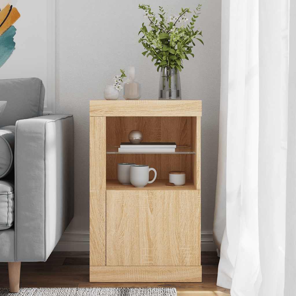 Vidaxl bijzetkast met led-verlichting bewerkt hout sonoma eikenkleurig