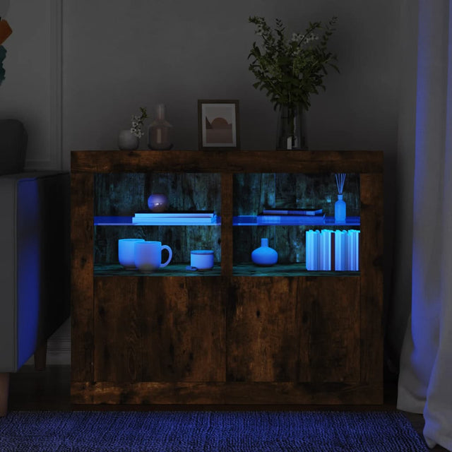 Vidaxl bijzetkastjes met led 2 st bewerkt hout gerookt eikenkleurig
