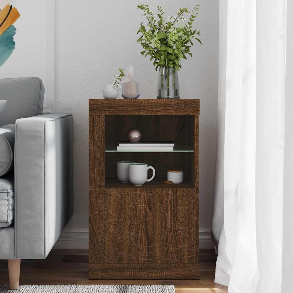 Vidaxl bijzetkast met led-verlichting bewerkt hout bruin eikenkleur