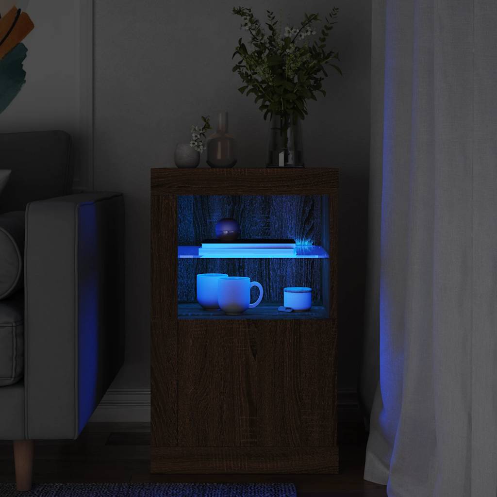 Vidaxl bijzetkast met led-verlichting bewerkt hout bruin eikenkleur