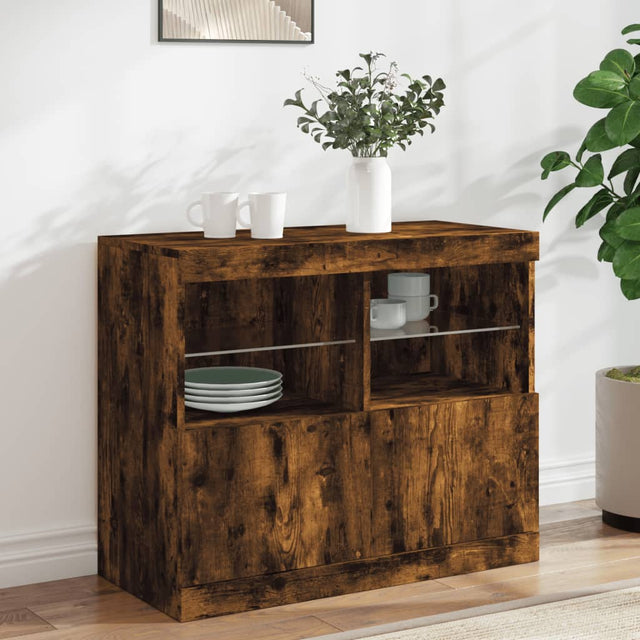 Vidaxl dressoir met led-verlichting 81x37x67 cm gerookt eikenkleurig