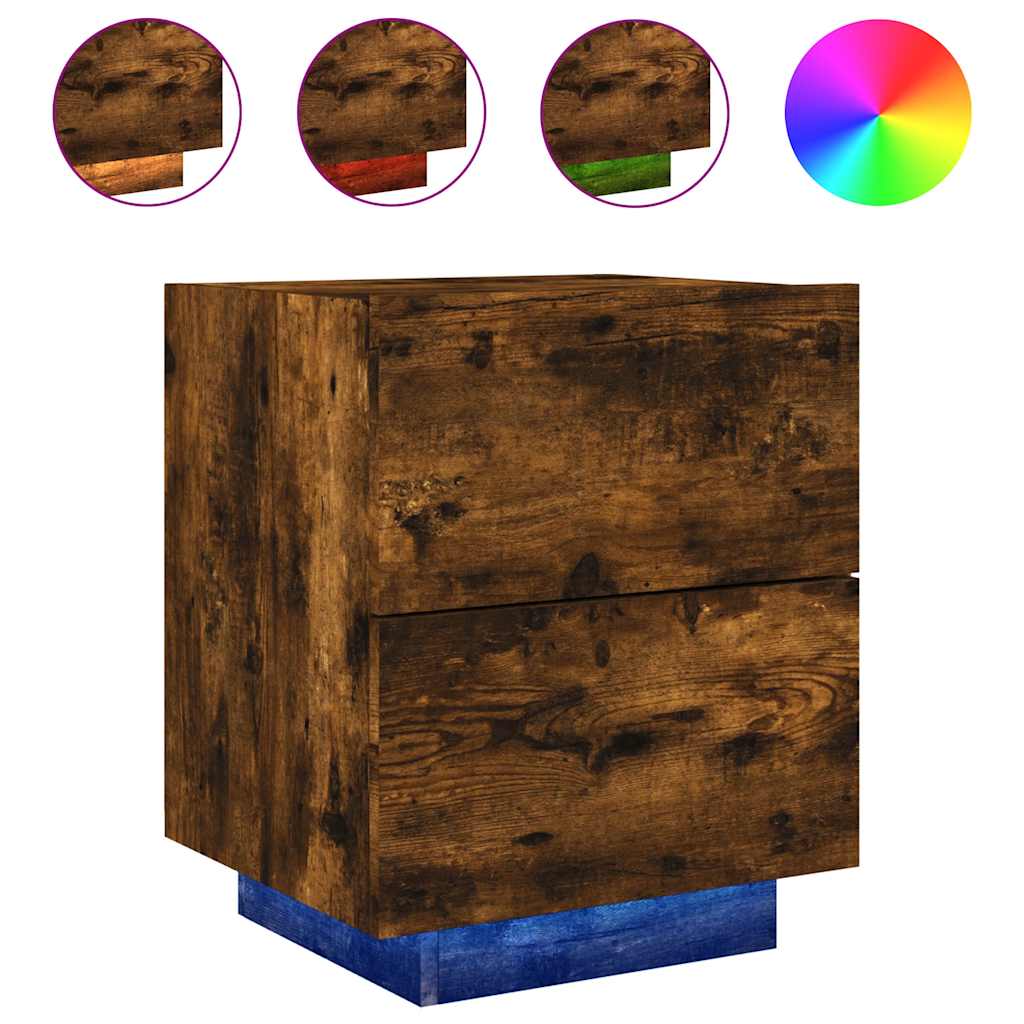 Vidaxl nachtkastje met led-verlichting bewerkt hout gerookt eikenkleur