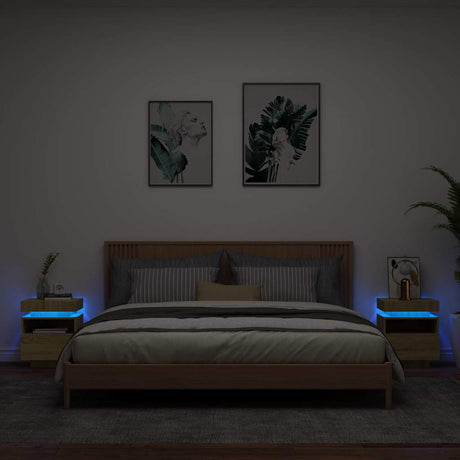 Vidaxl nachtkastjes met led 2 st 40x39x48,5 cm sonoma eikenkleurig