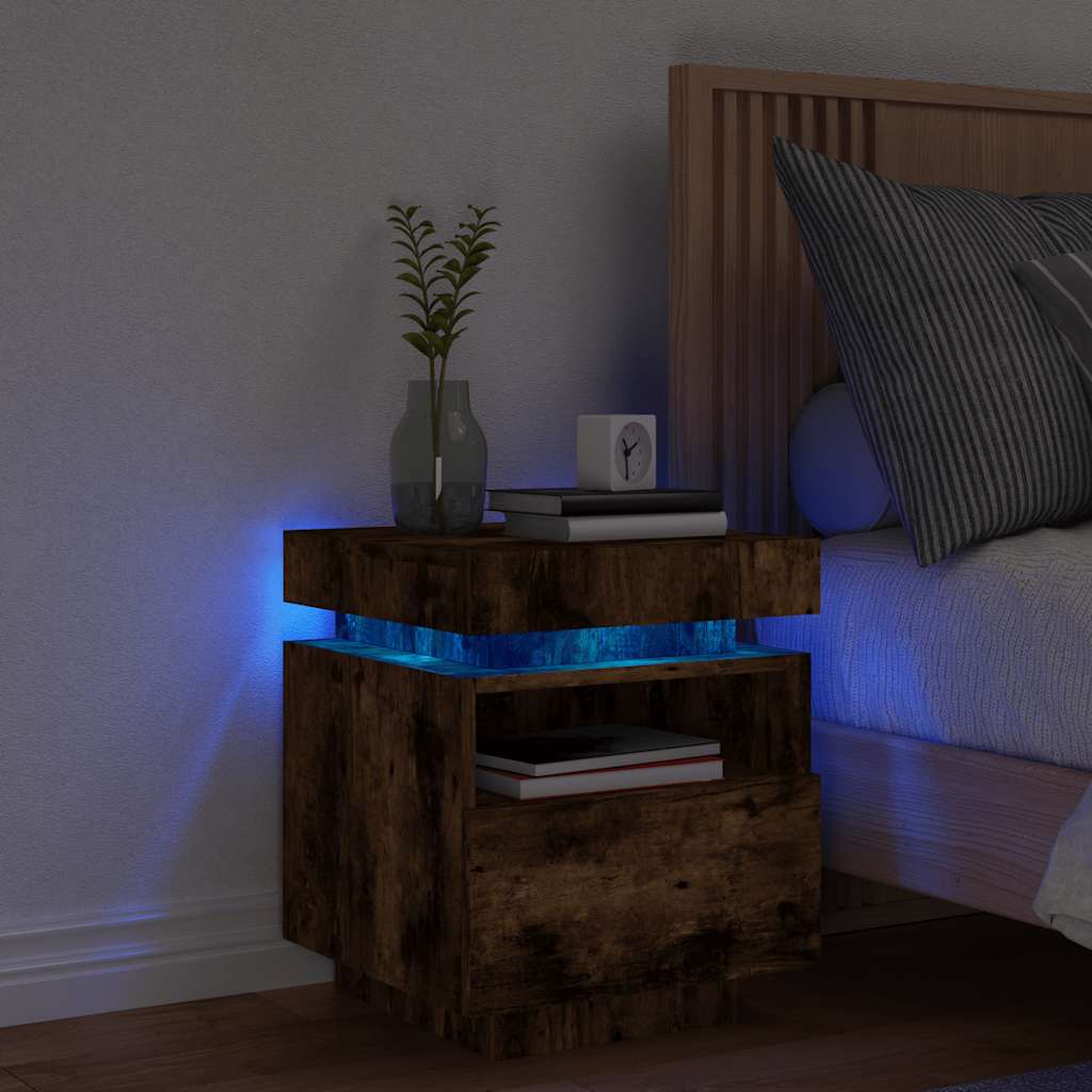 Vidaxl nachtkastje met led-verlichting 40x39x48,5 cm gerookt eiken