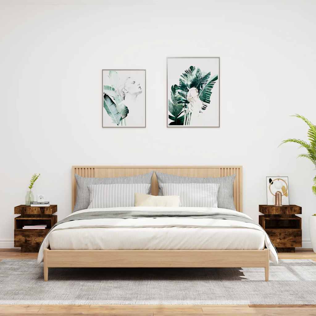 Vidaxl nachtkastjes met led 2 st 40x39x48,5 cm gerookt eikenkleurig
