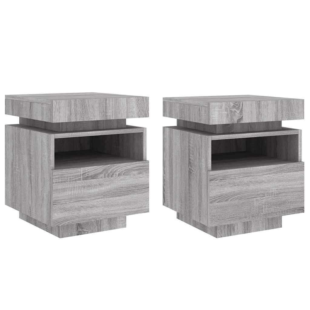 Vidaxl nachtkastjes met led 2 st 40x39x48,5 cm grijs sonoma