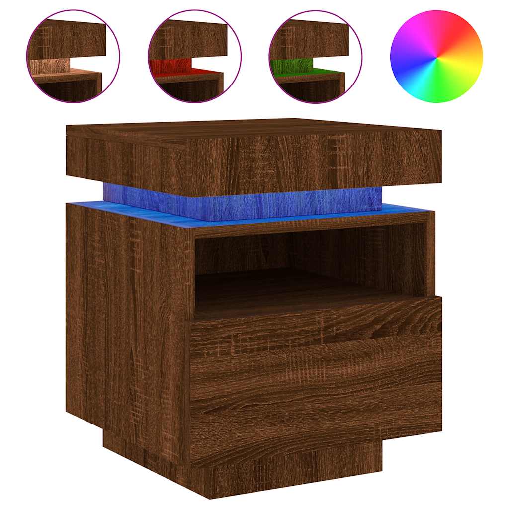Vidaxl nachtkastje met led-verlichting 40x39x48,5 cm bruin eikenkleur