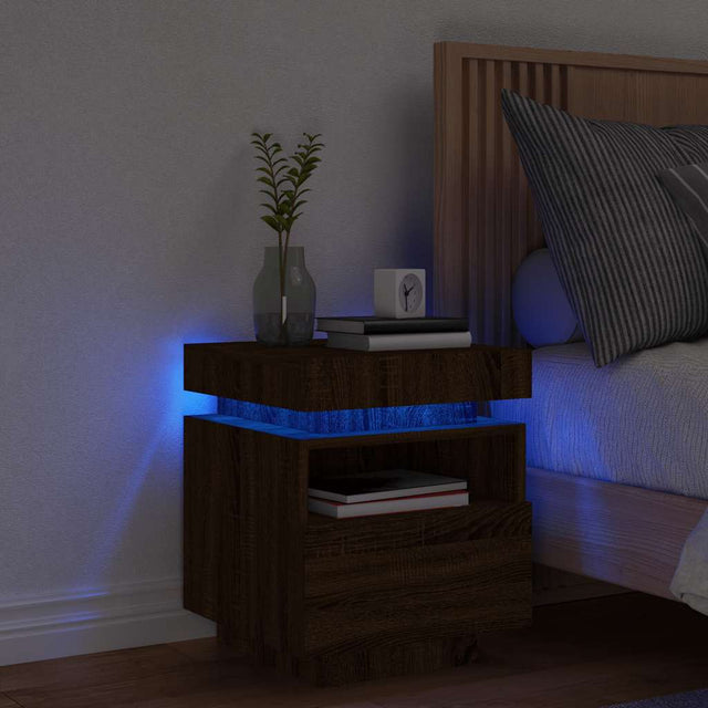 Vidaxl nachtkastje met led-verlichting 40x39x48,5 cm bruin eikenkleur