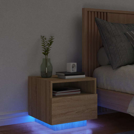 Vidaxl nachtkastje met led-verlichting 40x39x37 cm sonoma eikenkleurig