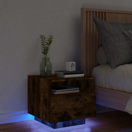 Vidaxl nachtkastje met led-verlichting 40x39x37 cm gerookt eikenkleur