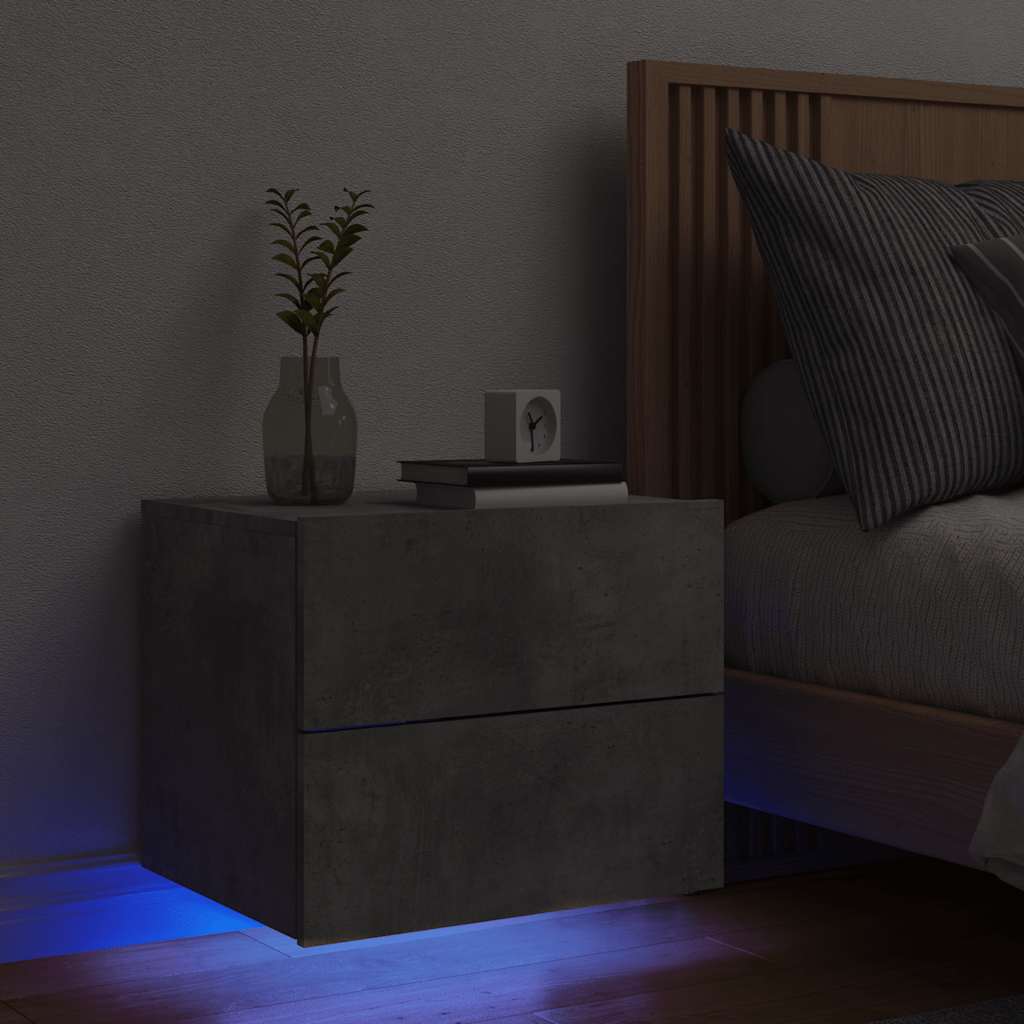 Vidaxl nachtkastje met led's wandgemonteerd betongrijs