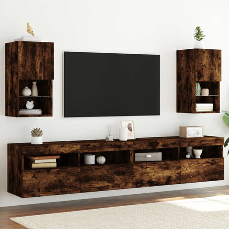 Vidaxl tv-meubelen 2 st led-verlichting 30,5x30x60 cm gerookt eiken