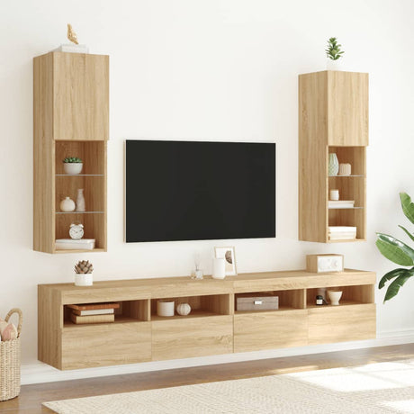 Vidaxl tv-meubels met led-verlichting 2 st 30,5x30x102 cm sonoma eiken