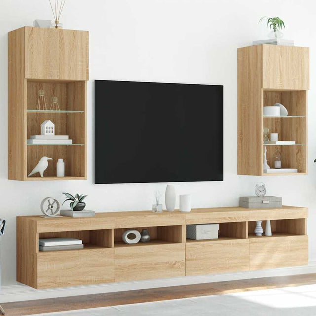 Vidaxl tv-meubels met led-verlichting 2 st 40,5x30x90 cm sonoma eiken