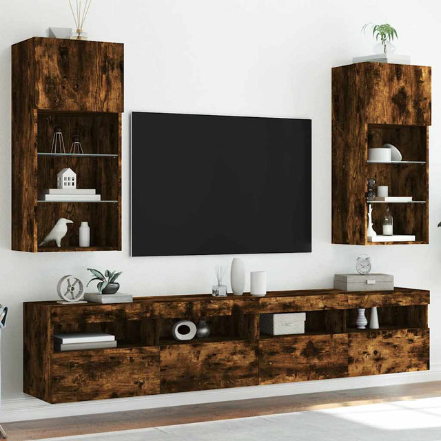 Vidaxl tv-meubels met led-verlichting 2 st 40,5x30x90 cm gerookt eiken