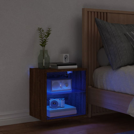 Vidaxl nachtkastje met led's wandgemonteerd bruin eikenkleur