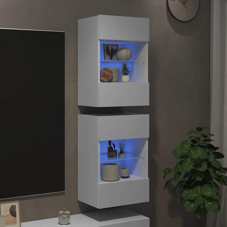 Vidaxl wandkasten met led-verlichting voor tv 2 st 40x30x60,5 cm wit