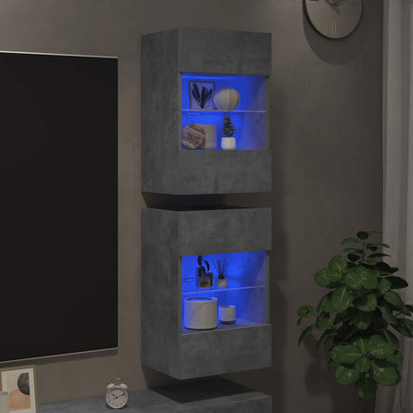 Vidaxl wandkasten met led-verlichting voor tv 2 st 40x30x60,5 cm betongrijs